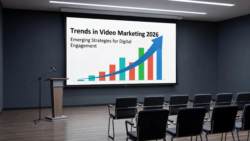 Sala de conferencias con presentación de tendencias en video marketing 2026
